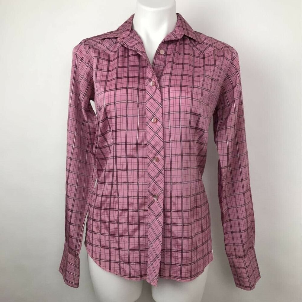 H Bar C Ranchwear  Button Up Shirt Plaid Pink Sz S
